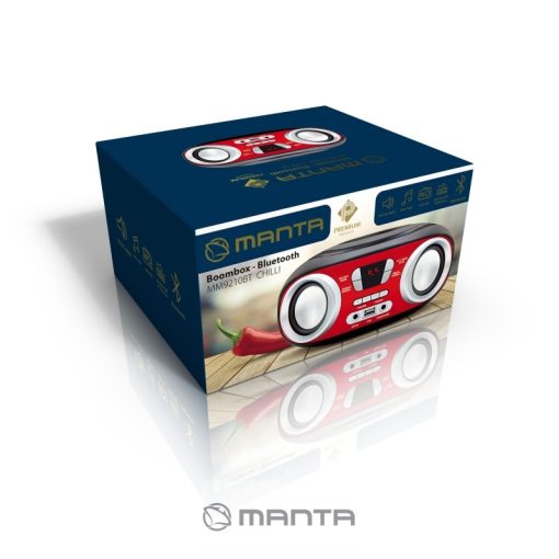 Manta MM9210BT Chilli Bluetooth Boombox rádió, és MP3 lejátszó fekete-piros - Premium